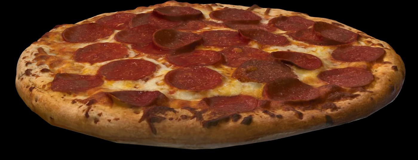 3D scan of a pepperoni pizza in the 3D viewer
